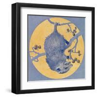 Nature Magazine - View of a Opossum Hanging Upside Down under a Full Moon, c.1926-Lantern Press-Framed Art Print