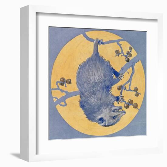 Nature Magazine - View of a Opossum Hanging Upside Down under a Full Moon, c.1926-Lantern Press-Framed Art Print