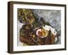 Nature Morte Au Rideau a Fleurs-Paul Cézanne-Framed Giclee Print