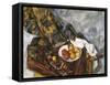 Nature Morte Au Rideau a Fleurs-Paul Cézanne-Framed Stretched Canvas