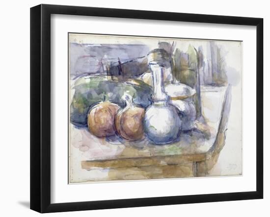 Nature morte avec fruits, carafe, sucrier et bouteille-Paul Cézanne-Framed Giclee Print