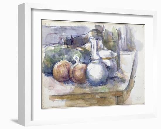 Nature morte avec fruits, carafe, sucrier et bouteille-Paul Cézanne-Framed Giclee Print