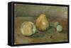 Nature morte, poire et pommes vertes-Paul Cézanne-Framed Stretched Canvas