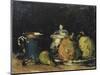 Nature morte : sucrier, poires et tasse bleue-Paul Cézanne-Mounted Giclee Print