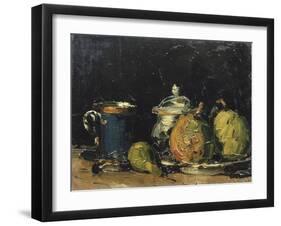 Nature morte : sucrier, poires et tasse bleue-Paul Cézanne-Framed Giclee Print