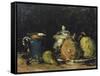 Nature morte : sucrier, poires et tasse bleue-Paul Cézanne-Framed Stretched Canvas