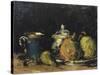 Nature morte : sucrier, poires et tasse bleue-Paul Cézanne-Stretched Canvas