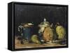 Nature morte : sucrier, poires et tasse bleue-Paul Cézanne-Framed Stretched Canvas