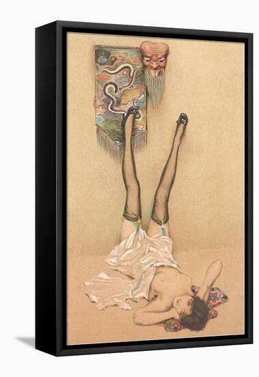 Naughty Woman with Japanese Mask-null-Framed Stretched Canvas