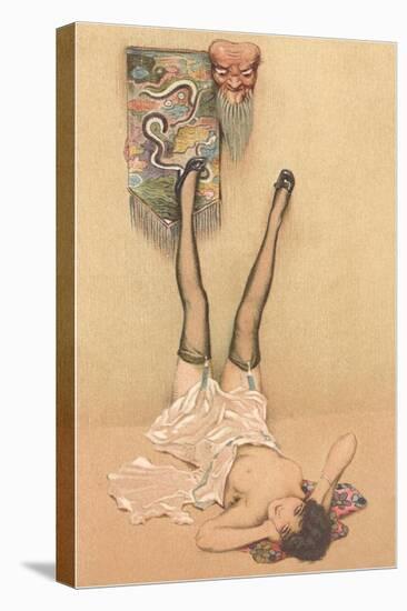 Naughty Woman with Japanese Mask-null-Stretched Canvas
