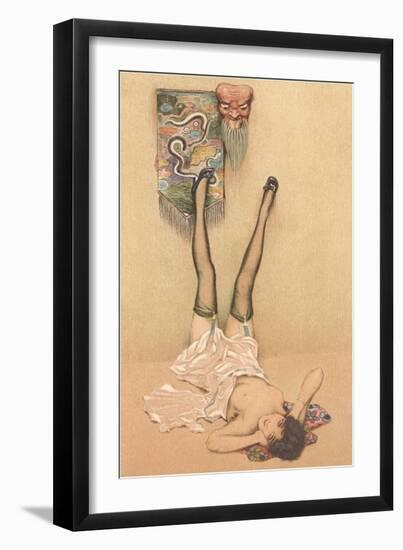 Naughty Woman with Japanese Mask-null-Framed Art Print