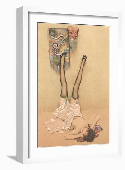 Naughty Woman with Japanese Mask-null-Framed Art Print