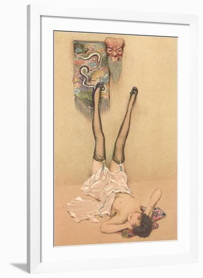 Naughty Woman with Japanese Mask-null-Framed Art Print