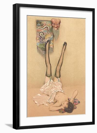 Naughty Woman with Japanese Mask-null-Framed Art Print