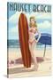 Nauset Beach, Massachusetts - Pinup Girl Surfing-Lantern Press-Stretched Canvas