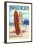 Nauset Beach, Massachusetts - Pinup Girl Surfing-Lantern Press-Framed Art Print