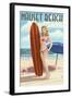 Nauset Beach, Massachusetts - Pinup Girl Surfing-Lantern Press-Framed Art Print