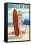 Nauset Beach, Massachusetts - Pinup Girl Surfing-Lantern Press-Framed Stretched Canvas