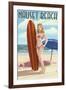 Nauset Beach, Massachusetts - Pinup Girl Surfing-Lantern Press-Framed Art Print