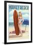 Nauset Beach, Massachusetts - Pinup Girl Surfing-Lantern Press-Framed Art Print