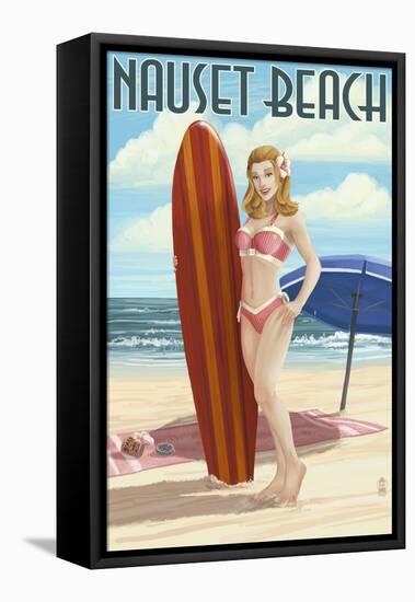 Nauset Beach, Massachusetts - Pinup Girl Surfing-Lantern Press-Framed Stretched Canvas