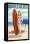 Nauset Beach, Massachusetts - Pinup Girl Surfing-Lantern Press-Framed Stretched Canvas