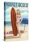 Nauset Beach, Massachusetts - Pinup Girl Surfing-Lantern Press-Stretched Canvas