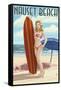 Nauset Beach, Massachusetts - Pinup Girl Surfing-Lantern Press-Framed Stretched Canvas