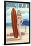 Nauset Beach, Massachusetts - Pinup Girl Surfing-Lantern Press-Framed Art Print