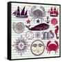 Nautical And Sea Symbols-Molesko Studio-Framed Stretched Canvas