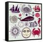 Nautical And Sea Symbols-Molesko Studio-Framed Stretched Canvas