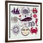 Nautical And Sea Symbols-Molesko Studio-Framed Art Print