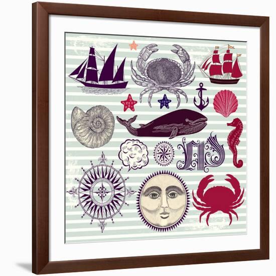 Nautical And Sea Symbols-Molesko Studio-Framed Art Print