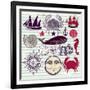 Nautical And Sea Symbols-Molesko Studio-Framed Art Print