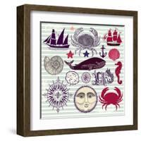 Nautical And Sea Symbols-Molesko Studio-Framed Art Print