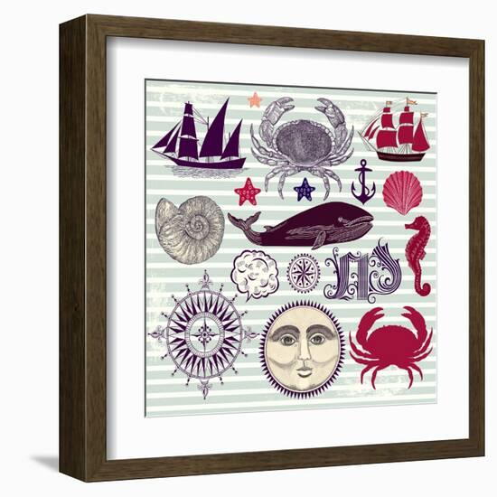 Nautical And Sea Symbols-Molesko Studio-Framed Art Print