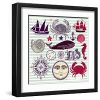 Nautical And Sea Symbols-Molesko Studio-Framed Art Print