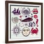 Nautical And Sea Symbols-Molesko Studio-Framed Art Print