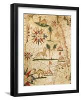 Nautical Chart of Northern Africa with Depiction of Animals-Pietro Giovanni Prunus-Framed Giclee Print