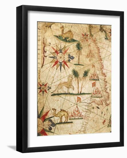 Nautical Chart of Northern Africa with Depiction of Animals-Pietro Giovanni Prunus-Framed Giclee Print