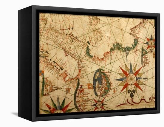 Nautical Chart of the Central-Eastern Mediterranean Sea and Wind Roses-Pietro Giovanni Prunus-Framed Stretched Canvas