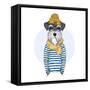 Nautical Schnauzer Dog Sailor-Olga_Angelloz-Framed Stretched Canvas