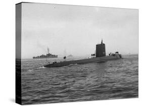Nautilus' Submarine in Harbor Returning from Historic Trip under Polar Ice Cap. with Crew-Carl Mydans-Stretched Canvas