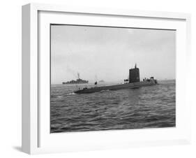 Nautilus' Submarine in Harbor Returning from Historic Trip under Polar Ice Cap. with Crew-Carl Mydans-Framed Photographic Print