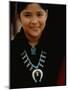 Navajo Child Modeling Turquoise Squash Blossom Necklace Made by Native Americans-null-Mounted Photographic Print