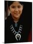 Navajo Child Modeling Turquoise Squash Blossom Necklace Made by Native Americans-null-Mounted Photographic Print