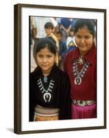 Navajo Children Modelling Turquoise Squash Blossom Necklaces Made by Native Americans-Michael Mauney-Framed Premium Photographic Print