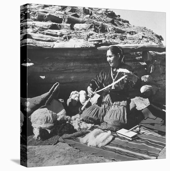 Navajo Jessie Gorman Spinning Wool For Blanket Weaving-Nat Farbman-Stretched Canvas