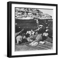 Navajo Jessie Gorman Spinning Wool For Blanket Weaving-Nat Farbman-Framed Photographic Print