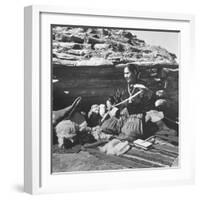 Navajo Jessie Gorman Spinning Wool For Blanket Weaving-Nat Farbman-Framed Photographic Print